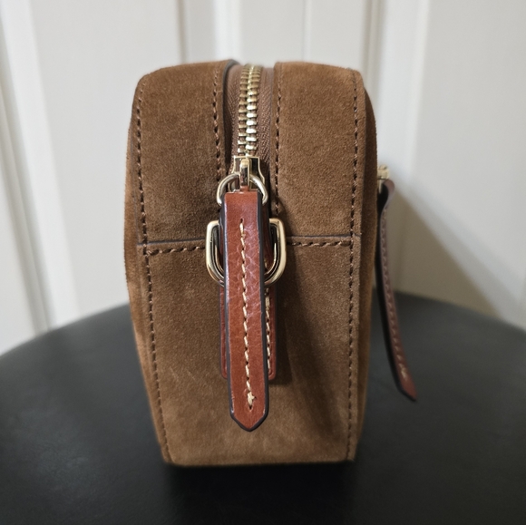 Dooney Suede Camera Zip Crossbody/Color: Amber - Picture 4 of 12